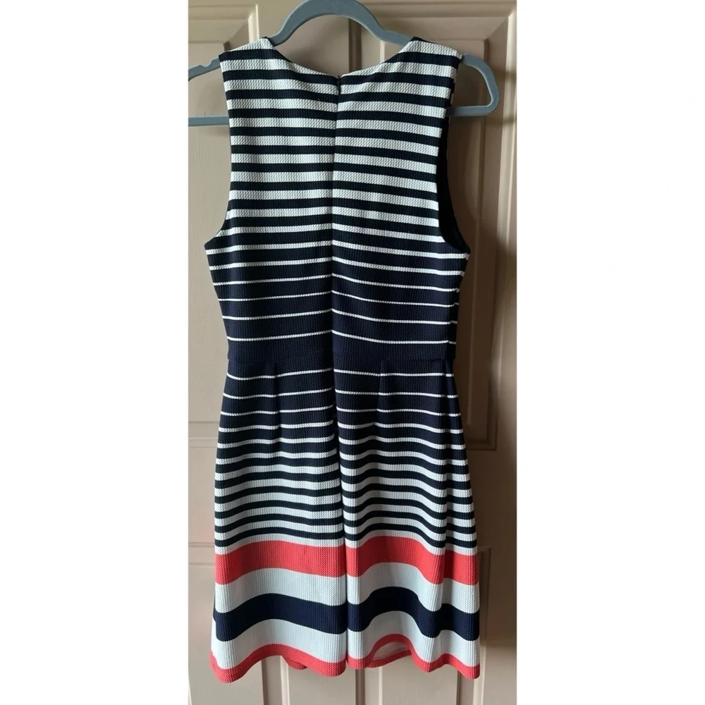 41 Hawthorn Women's Black White Coral Stripe Fit n Flare Sara Dress M EUC #832
